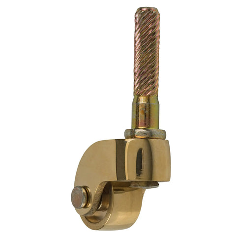Solid Brass Furniture Casters 3/4 Inch Diameter With 1/4 Inch Stem, close-up of swivel roller with threaded stem for easy furniture movement.