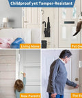 Heavy Duty Aluminum Door Security Lock Reinforcement Latch, Anti Kick In Safety Protector For Front And Interior Doors, Child Proof, Rust Resistant Silver Finish, Withstanding Up To 800 Lbs, 1 Pack shown installed on different door types