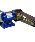 Real Badass 1HP Belt Grinder With Quick Swap 4By48 Inch Belt Auto Tension Rig And 4970 Sfpm Power, metalworking tool in blue.