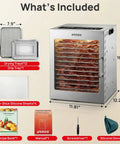 Top Shelf Heavy Duty 12 Tray Food Dehydrator With 800W Dual Fan And 48H Timer, includes drying trays and accessories.