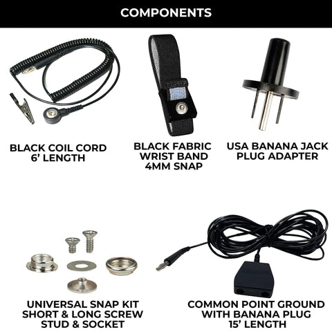 Components of ESD Mat Workstation Grounding Kit With 15 Foot Common Point Ground Cord And Banana Plugs shown.