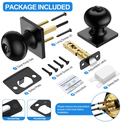 10 Pack Matte Black Privacy Door Knobs With Keyless Interior Locks For Bedrooms And Bathrooms ANSI Grade 3 Certified Square Modern Locking Doorknobs With Round Lock Built Tough Heavy Duty Durable Stainless Steel Construction package contents
