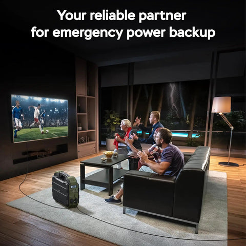 No Sweat Portable Power Station With Built In Fold Solar Panel 1600W Output 3200W Peak 1024Wh Lifepo4 Battery used for emergency power in living room.