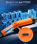 Plug And Play Portable Rechargeable Fuel Transfer Pump Three Gallons Per Minute for Gasoline and Diesel with USB-C charging port.