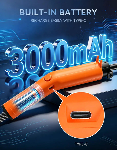 Plug And Play Portable Rechargeable Fuel Transfer Pump Three Gallons Per Minute for Gasoline and Diesel with USB-C charging port.
