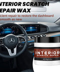 Jar of Interior Car Scratch Repair Wax For Dashboard And Plastic Trim 100g with car dashboard interior in background