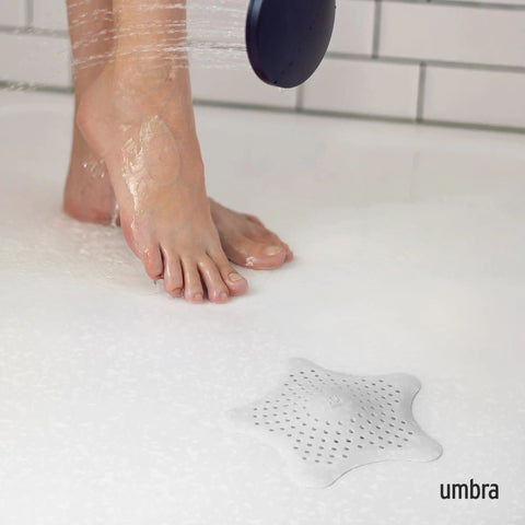 Heavy Duty Starfish Hair Catcher With Rock Solid Suction Cups For Bathtub Drains seals water around feet in shower.