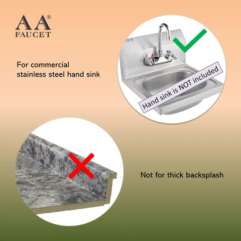 Wall Mount 4 Inch Gooseneck Hand Sink Faucet with Three And A Half Inch Spout, for stainless steel sink, not thick backsplash