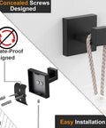 Stainless Steel Towel Hook Rustproof Wall Mounted Coat And Towel Hanger Square Matte Black Heavy Duty Door Hanger 2 Pack details