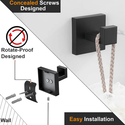 Stainless Steel Towel Hook Rustproof Wall Mounted Coat And Towel Hanger Square Matte Black Heavy Duty Door Hanger 2 Pack details