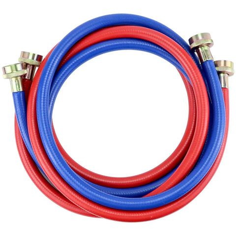 Heavy Duty 4Ft Washer Hoses Dual Color Burst Proof Water Supply Lines 3 Quarter Inch Fittings For Hot And Cold Laundry Washers 2 Pack With Leakproof Washers And Easy Install, red and blue