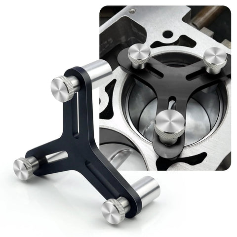 Julaiwy universal piston ring squaring tool with 32-blade feeler gauge, black aluminum frame on engine piston
