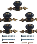 Retro Ceramic Mushroom Knob Set Of 5 With Zinc Alloy Backplates Bronze And Black Finish For Dresser Cabinet Wardrobe Vintage Pull Handles Easy Mounting With Screws Adds Rustic Charm To Any Furniture.