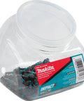 Jar of Impactx 2 Square Recess 1 Inch Insert Bit, 200 Pack, with visible label and bits, S2 steel construction visible through jar