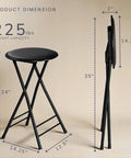 Backless Folding Stool, 24-Inch Tall, 225Lb Capacity, Handy Indoor Counter Bar Stool, Space Saving Black Design, Folded View
