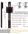 4 Pack Pocket Door Slide System Kit Black For Hidden Cabinets And Pantry Doors With 14 Inch Rails Includes Stainless Clip Hinges Bearings Magnetic Door Catches And Gloves No Fuss DIY Install And Smooth Glide dimensions and components