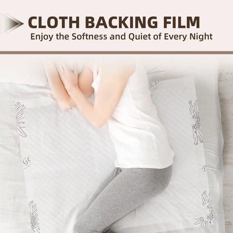 Top Shelf Heavy Duty Adult Underpads 36X30 40 Pack Super Absorbent Disposable Chux Pads shown on a bed with a person lying on it.