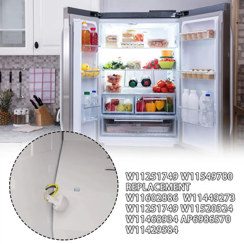Easy Install Refrigerator Led Light Bulb Replacement For Whirlpool Models W11549780 W11520324 with open fridge view and part numbers