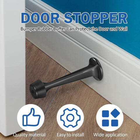 24 Pack Heavy Duty Door Stops With Soft Rubber Tip Wall Mount Solid Zinc Alloy Bottom Stopper For Doors And Walls Protection Black Finish Easy Install Durable Door Wall Protector Set