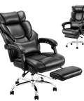 Ergonomic Office Chair With Retractable Footrest And Removable Lumbar Pillow For All Day Comfort High Back Boss Level Executive Computer Desk Chair For Home Office 90 To 135 Degree Recline Thick Bonded Leather Black