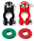 Color Coded Battery Terminal Clamps With Quick Release Connectors And Anti Corrosion Felt Washers For RVs Cars Trucks Boats Caravans Durable Lead Construction For Strong Conductivity And Voltage Drop Includes Nuts And Screws For Easy Mounting 1 Pair