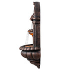 Side view of Lion Head Stone Wall Mounted Outdoor Water Fountain With LED Light 32 Inch Antique Bronze Durable Lightweight Resin