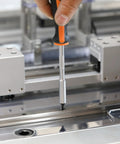 Using Tamper Proof Torx Bit Set 14-Piece T4 Through T40 with 1/4 Inch Ergonomic Magnetic Bit Driver on a metal surface