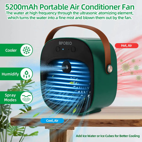 Rechargeable Portable Personal Air Cooler With 5200mAh Battery, 3 Speeds, 5 To 10 Hours Run Time, Quiet Desk Cooling Fan