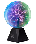 Eight Inch Interactive Plasma Ball Nebula Glow Globe with touch and sound reactive modes on black base, glowing red and blue.