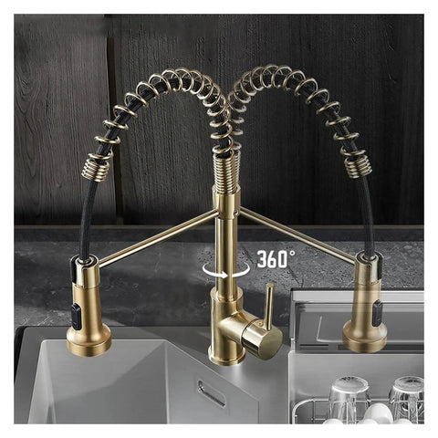 ZBSAVFM Matte Black Pull-Down Kitchen Faucet 360° Swivel Mixer Tap with Hot/Cold Water, stylish gold finish.