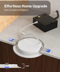 Ultra Slim 6 Inch LED Recessed Downlights Kit With Junction Box, shown on countertop, easy install, dimmable, 16 pack