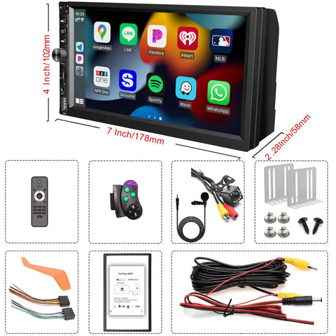 Wireless Double Din Car Stereo With Wireless CarPlay And Android Auto 7 Inch HD Touchscreen Bluetooth Five Point One FM Radio GPS