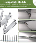1 Pair Low Headroom Garage Door Top Bracket Set For Standard Lift Doors Adds Extra Clearance Above The Door Ideal For Commercial And Residential Use Quick Turn Bracket For Easy Install And Space Saving with installation screws and images of brackets installed.