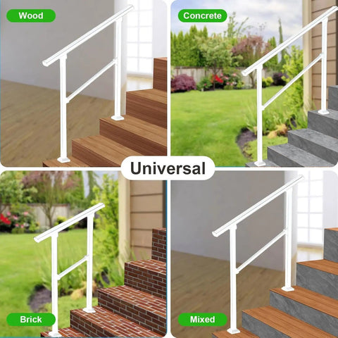 Sturdy Outdoor And Indoor Stair Handrail Kit For 1 To 2 Steps, Safety Hand Rail for wood, concrete, brick, mixed stairs.