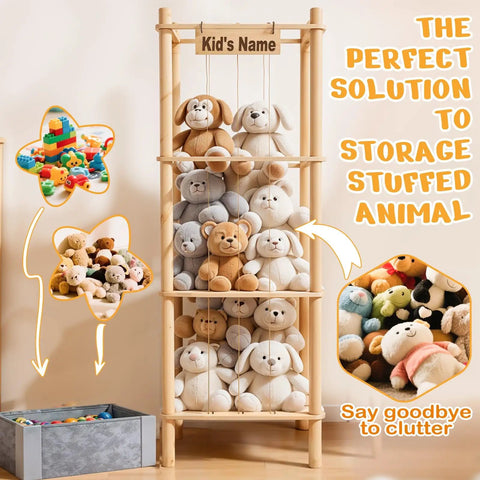 Large Wooden Stuffed Animal Storage Zoo Organizer With Toys Tray 57 Inch Tall For Plushies Extra Large Capacity Holds 50 Plus Plush Toys Perfect For Toddler Rooms Playrooms And Bedrooms