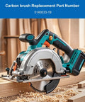 Four Pack Heavy Duty Carbon Brush Set Hella Durable For Table Saws showcases a circular saw with carbon brush part number 5140033-19.