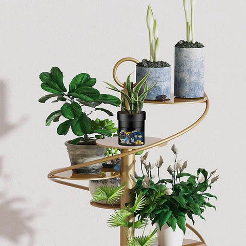 Fire Resistant Steel Flower Pot Stash Safe With Lock Hidden Safe Box Dual Layer on a golden plant stand