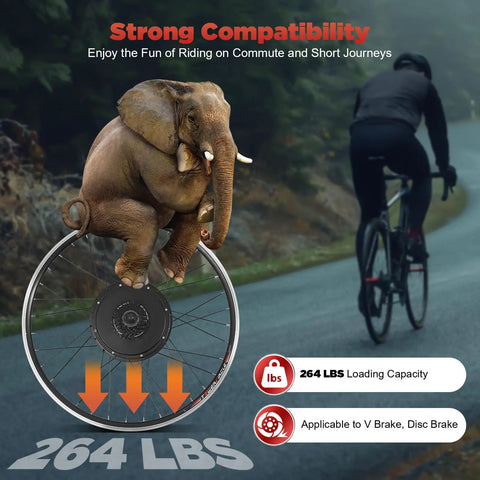 Image showing elephant sitting on a wheel of the Upgrade Your Ride With A Dope 48V 1000W Rear Hub Motor Electric Bike Conversion Kit, 264 lbs loading capacity.
