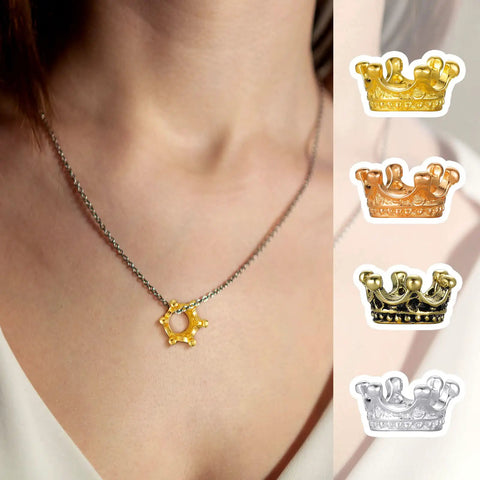 Necklace with gold crown charm and 200 Piece Mini Crown Charms For Jewelry Making Colorful Gold And Silver Mixed Metals Large Hole Spacer Beads