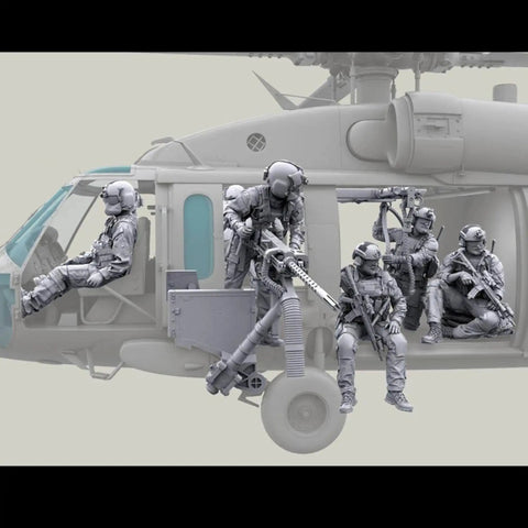 1/35 Scale US Commando Resin Figure Kit With Seven Soldiers, Two Machine Guns And Rope, Unpainted And Unassembled Military Diorama Parts