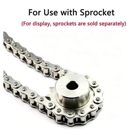 Top Shelf 304 Stainless Steel Short Pitch Roller Chain For Smoother Transmission And Rust Free Long Lasting Performance In All Kinds Of Heavy Duty Industrial Machinery And Equipment With Steady Power Transfer displayed with a sprocket fitting.