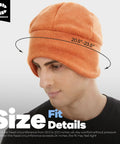 Man wearing orange Winter Beanie Hat And Neck Gaiter Set With Ear Flaps For Men And Women Fleece Lined Skull Cap size details