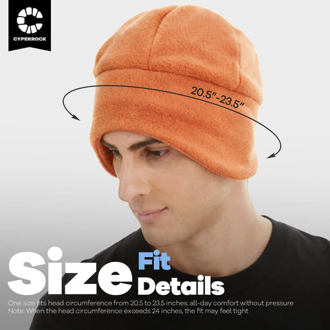 Man wearing orange Winter Beanie Hat And Neck Gaiter Set With Ear Flaps For Men And Women Fleece Lined Skull Cap size details