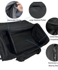 WOLT 120L rolling duffel bag open with removable divider, large zippered pocket and vented mesh compartment (black)