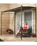 Woman reading under Small 5x8 Gazebo Canopy Tent Instant Outdoor Shelter Sun Shade For Patio Backyard Garden And BBQ Tan Color