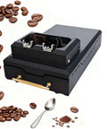 Electric Coffee Grounds Cleaner Knock Box For Swift 58mm Portafilter Cleanout, black design with dual scrapers and brush.