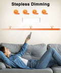 Person using remote for Rechargeable LED Closet Light With Remote 5 Pack Dope Bright White 150 Lumens Motion Sensor Day And Night Auto On Within 10 Feet Four Smart Sensor Modes Easy Install Energy Saving Closet Lighting For Cabinets And Closets showing stepless dimming graph
