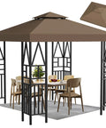 10x10 Foot Canopy Replacement For Outdoor Hangout Shelter Coffee Color with double tier top, UV protection, shown on gazebo