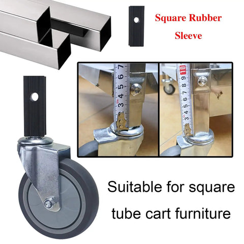 Set Of Four Smooth Operator 4 Inch Swivel Casters Dead Silent Tpr Rubber Glides, featuring square rubber sleeve for carts.