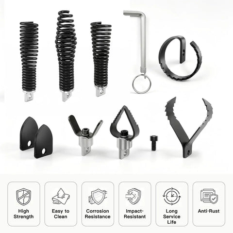 9 Pcs Drain Snake Drill Attachment Kit With Heavy Duty Root Cutter Heads includes various heavy-duty tools for clearing stubborn clogs.
